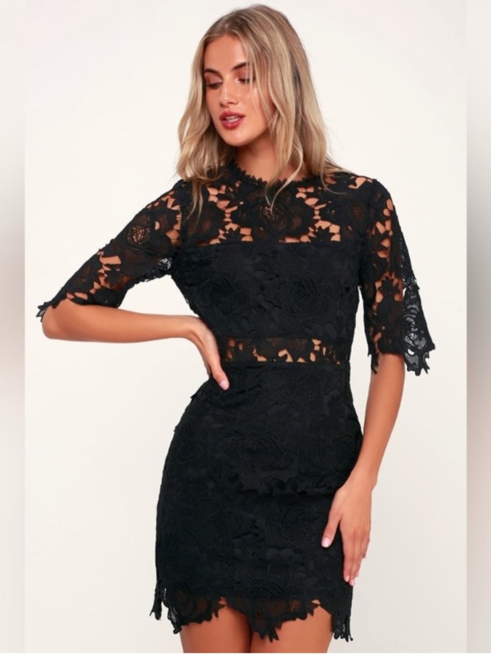 NWT Lulu’s A Fine Romance Black Lace Sheath Dress Sz XL